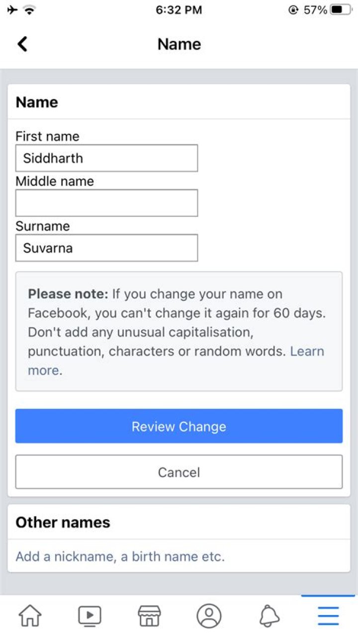How do I change my Facebook name when it wont let me?