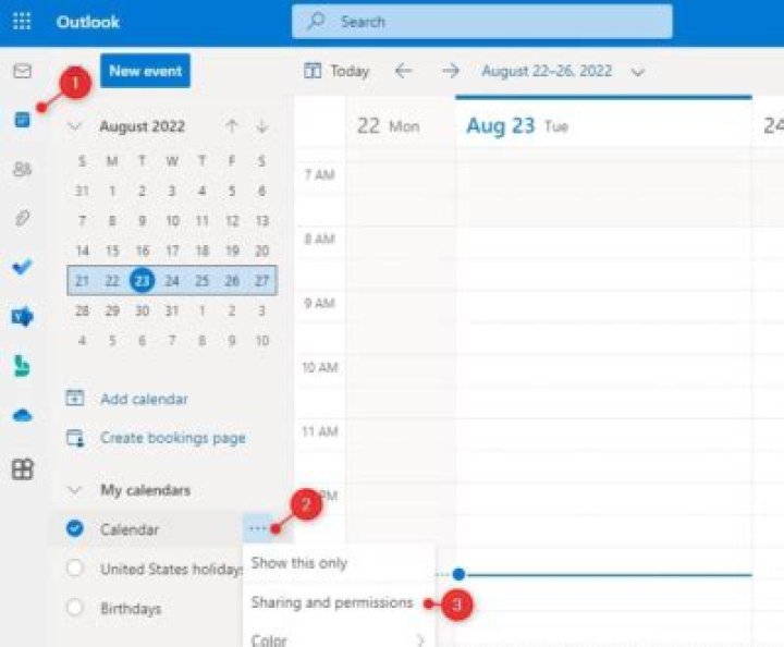 How do I give permission to my Outlook calendar?