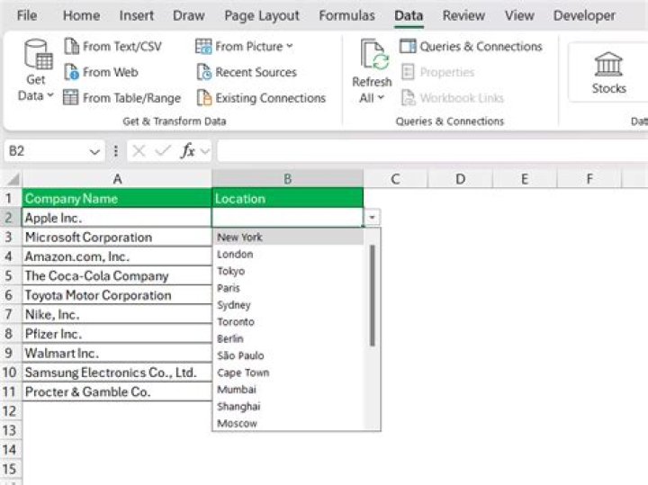 How do I select from a list in Excel?