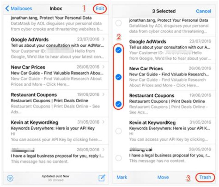 How do you delete emails on iPad iOS 11?
