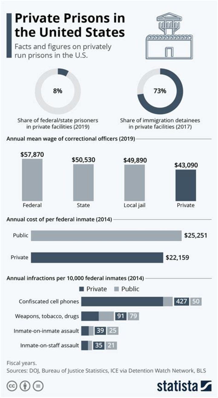 What percentage of prisoners are in private prisons?
